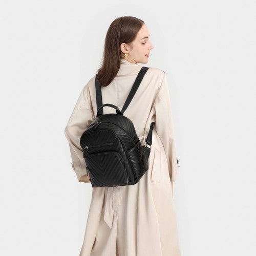 Miss Lulu Water-Resistant Chic PU Leather Backpack - Black