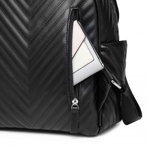 Miss Lulu Water-Resistant Chic PU Leather Backpack - Black