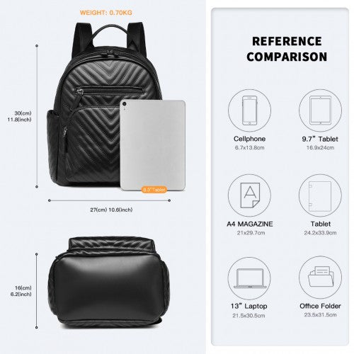 Miss Lulu Water-Resistant Chic PU Leather Backpack - Black