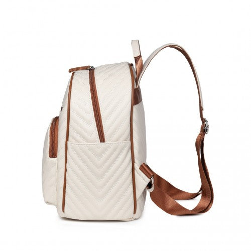Miss Lulu Water-Resistant Chic PU Leather Backpack - Beige And Brown