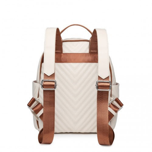 Miss Lulu Water-Resistant Chic PU Leather Backpack - Beige And Brown