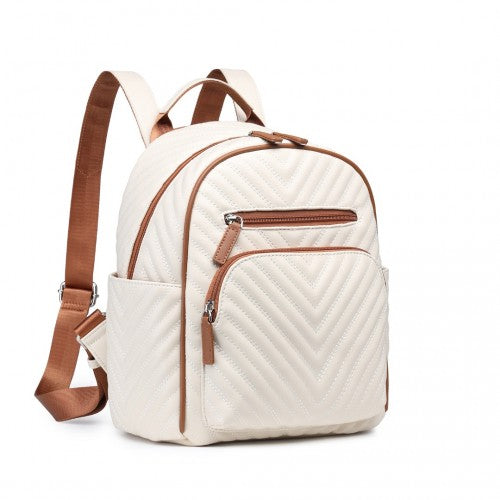 Miss Lulu Water-Resistant Chic PU Leather Backpack - Beige And Brown