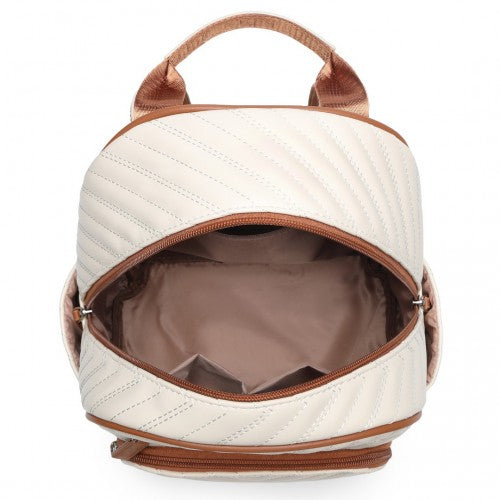 Miss Lulu Water-Resistant Chic PU Leather Backpack - Beige And Brown