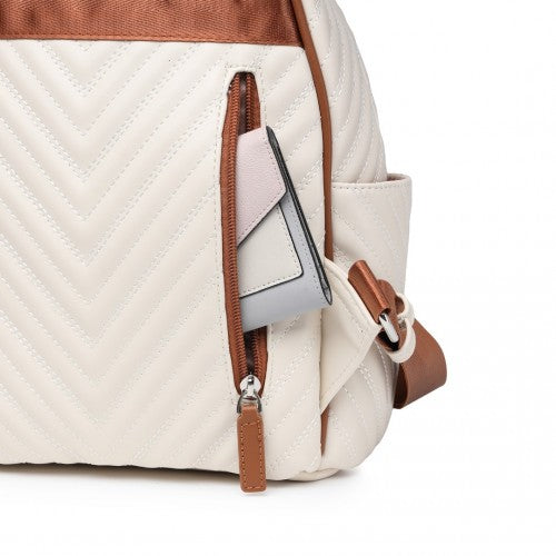 Miss Lulu Water-Resistant Chic PU Leather Backpack - Beige And Brown