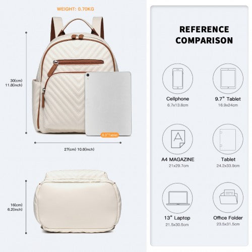 Miss Lulu Water-Resistant Chic PU Leather Backpack - Beige And Brown