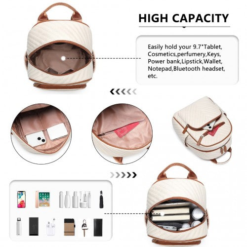 Miss Lulu Water-Resistant Chic PU Leather Backpack - Beige And Brown