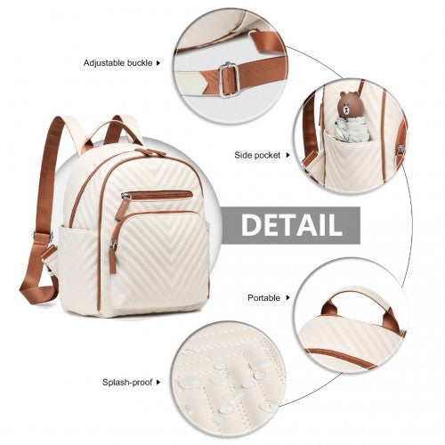 Miss Lulu Water-Resistant Chic PU Leather Backpack - Beige And Brown