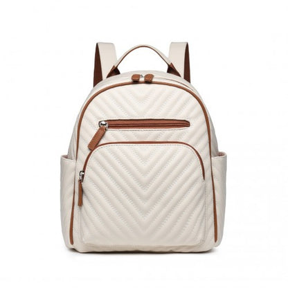 Miss Lulu Water-Resistant Chic PU Leather Backpack - Beige And Brown