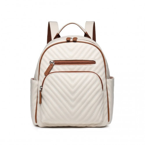 Miss Lulu Water-Resistant Chic PU Leather Backpack - Beige And Brown