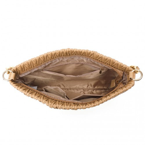 Miss Lulu Sophisticated Embossed PU Leather Commuter Shoulder Bag With Chain Strap - Camel
