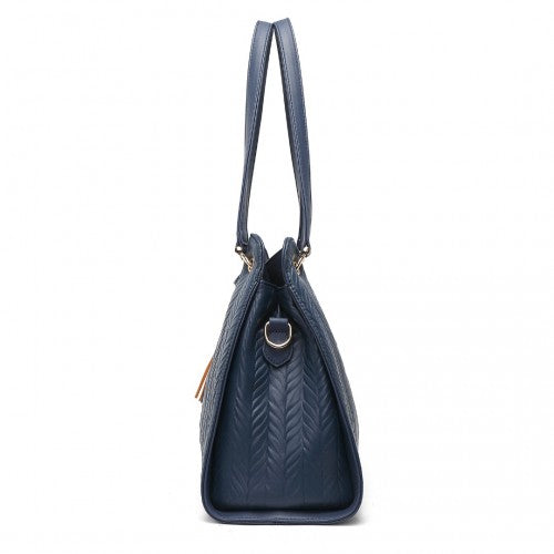 Miss Lulu Chic Embossed Tote With Tassel Detail And Card Pouch - Navy