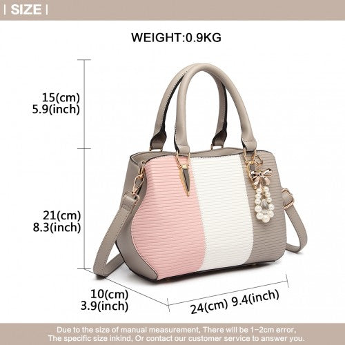Miss Lulu Leather Look Colour Block Bow Pendant Handbag - Grey