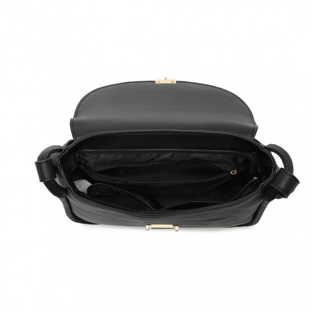 Miss Lulu Fashion Leather Commute Flap Small Square Bag - Black