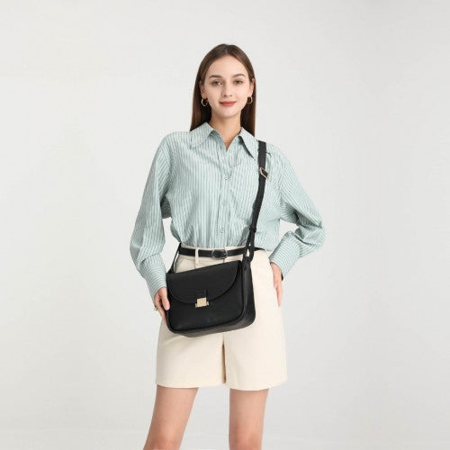 Miss Lulu Fashion Leather Commute Flap Small Square Bag - Black