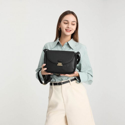 Miss Lulu Fashion Leather Commute Flap Small Square Bag - Black