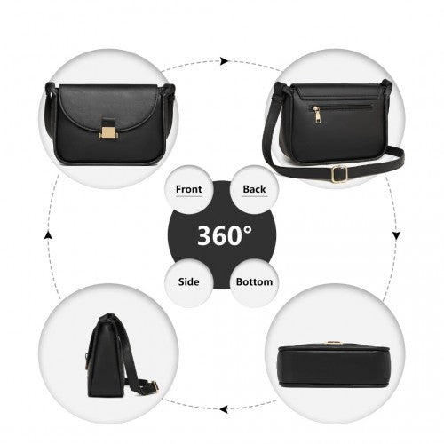 Miss Lulu Fashion Leather Commute Flap Small Square Bag - Black