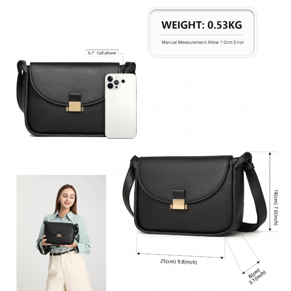 Miss Lulu Fashion Leather Commute Flap Small Square Bag - Black