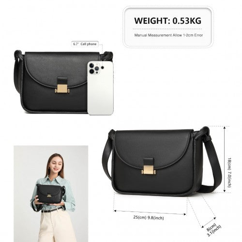 Miss Lulu Fashion Leather Commute Flap Small Square Bag - Black
