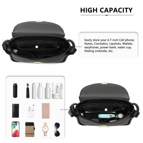 Miss Lulu Fashion Leather Commute Flap Small Square Bag - Black