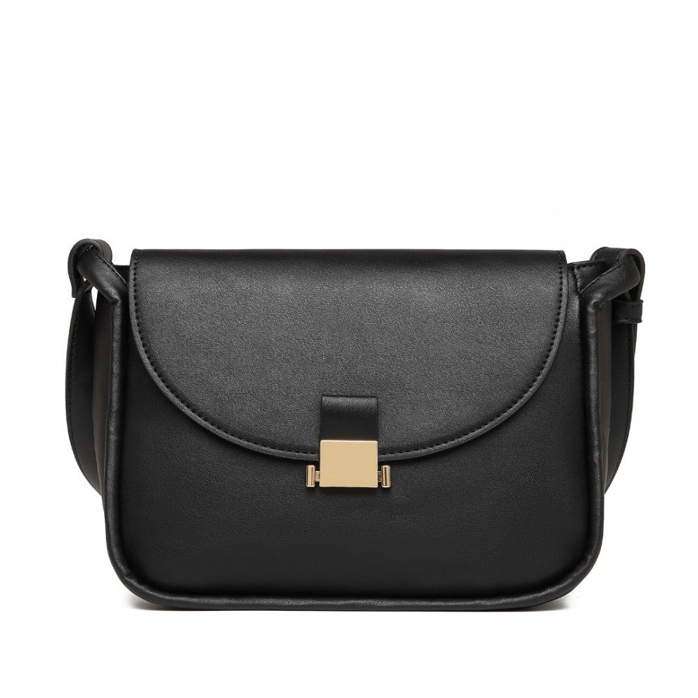 Miss Lulu Fashion Leather Commute Flap Small Square Bag - Black
