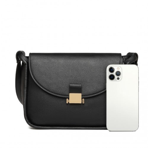 Miss Lulu Fashion Leather Commute Flap Small Square Bag - Black
