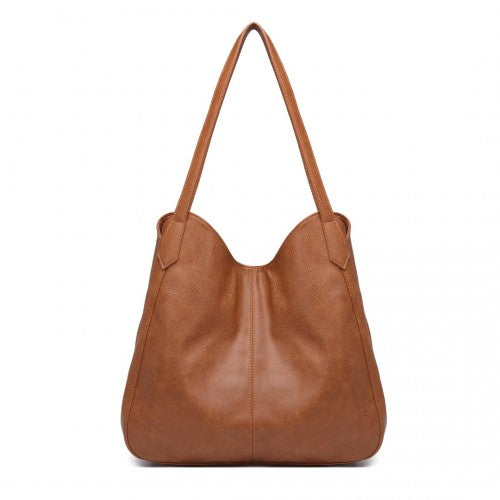 Miss Lulu Soft Leather Multiple Pocket Tote Shoulder Bag - Brown