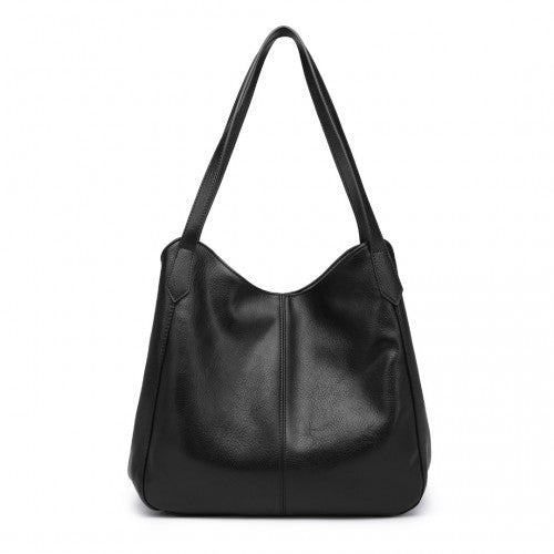 Miss Lulu Soft Leather Multiple Pocket Tote Shoulder Bag - Black