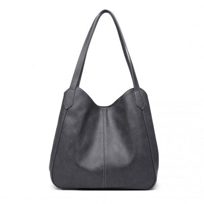 Miss Lulu Soft Leather Multiple Pocket Tote Shoulder Bag - Grey