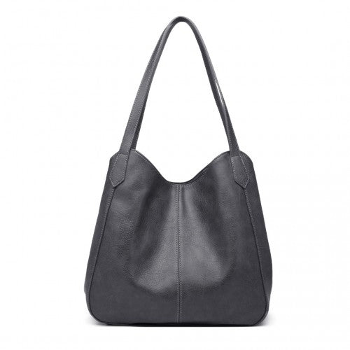 Miss Lulu Soft Leather Multiple Pocket Tote Shoulder Bag - Grey