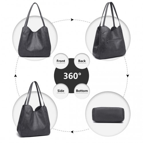 Miss Lulu Soft Leather Multiple Pocket Tote Shoulder Bag - Grey