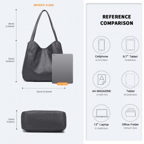 Miss Lulu Soft Leather Multiple Pocket Tote Shoulder Bag - Grey