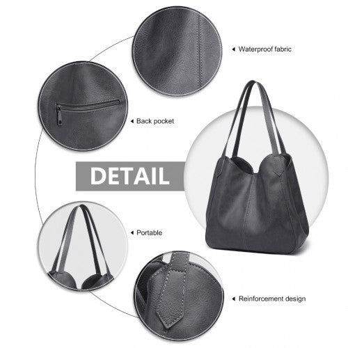 Miss Lulu Soft Leather Multiple Pocket Tote Shoulder Bag - Grey