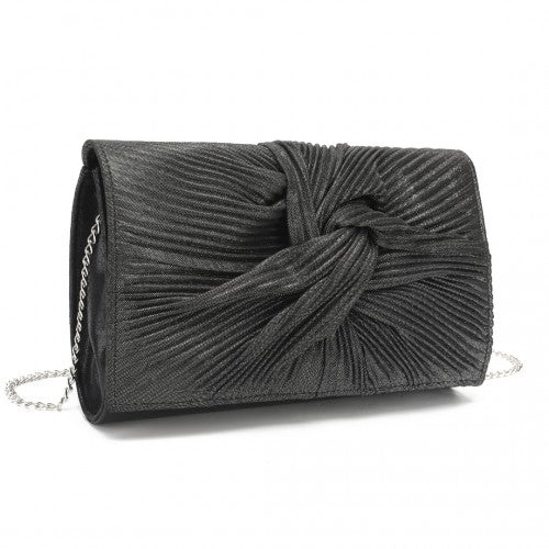 Miss Lulu Women's Pleated Bow Evening Bag Clutch Handbag - Black