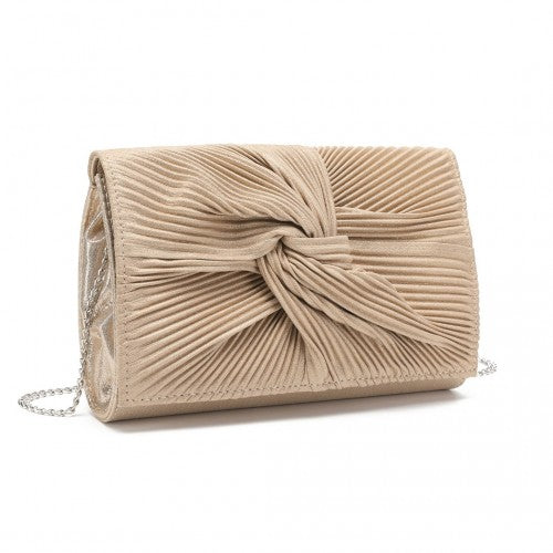 Miss Lulu Women's Pleated Bow Evening Bag Clutch Handbag - Light Gold