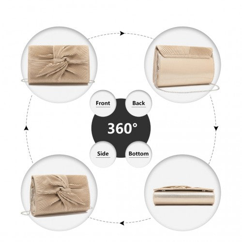 Miss Lulu Women's Pleated Bow Evening Bag Clutch Handbag - Light Gold
