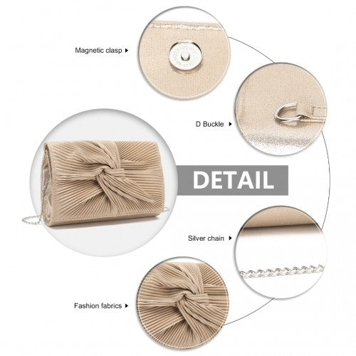 Miss Lulu Women's Pleated Bow Evening Bag Clutch Handbag - Light Gold