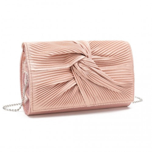 Miss Lulu Women's Pleated Bow Evening Bag Clutch Handbag - Pink