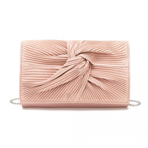 Miss Lulu Women's Pleated Bow Evening Bag Clutch Handbag - Pink