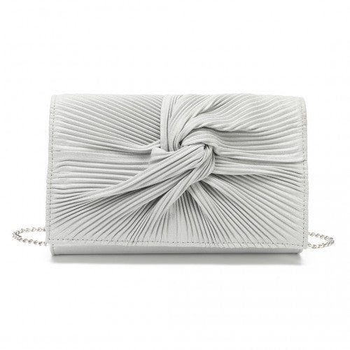 Miss Lulu Women's Pleated Bow Evening Bag Clutch Handbag - Silver