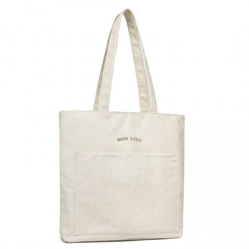 Miss Lulu Large Capacity Canvas Shopping Shoulder Bag - Beige