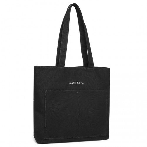 Miss Lulu Large Capacity Canvas Shopping Shoulder Bag - Black