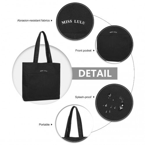 Miss Lulu Large Capacity Canvas Shopping Shoulder Bag - Black