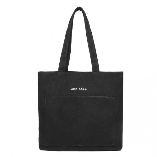 Miss Lulu Large Capacity Canvas Shopping Shoulder Bag - Black