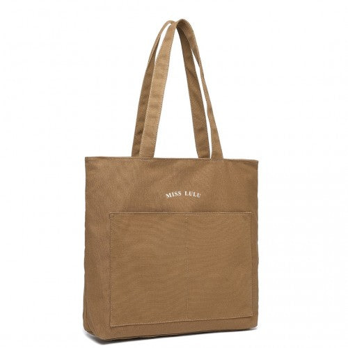 Miss Lulu Large Capacity Canvas Shopping Shoulder Bag - Brown