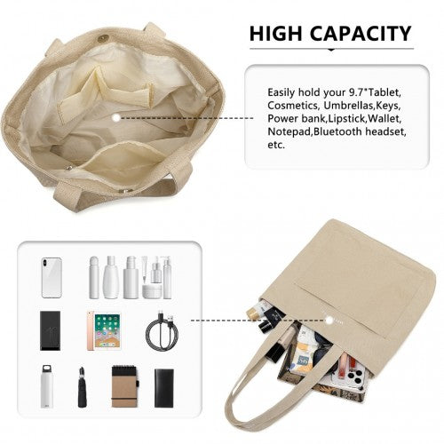 Miss Lulu Large Capacity Canvas Shopping Shoulder Bag - Khaki