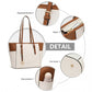 Miss Lulu Faux Leather Adjustable Handle Tote Bag - Beige And Light Brown