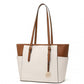 Miss Lulu Faux Leather Adjustable Handle Tote Bag - Beige And Light Brown