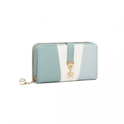 Miss Lulu Tri Colour Women's Leather Look Purse - Light Blue