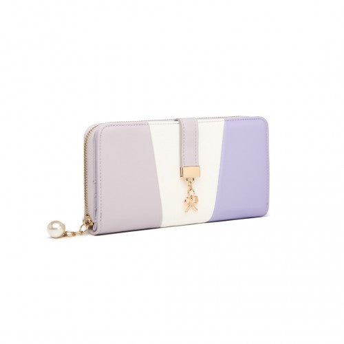 Miss Lulu Tri Colour Women's Leather Look Purse - Purple