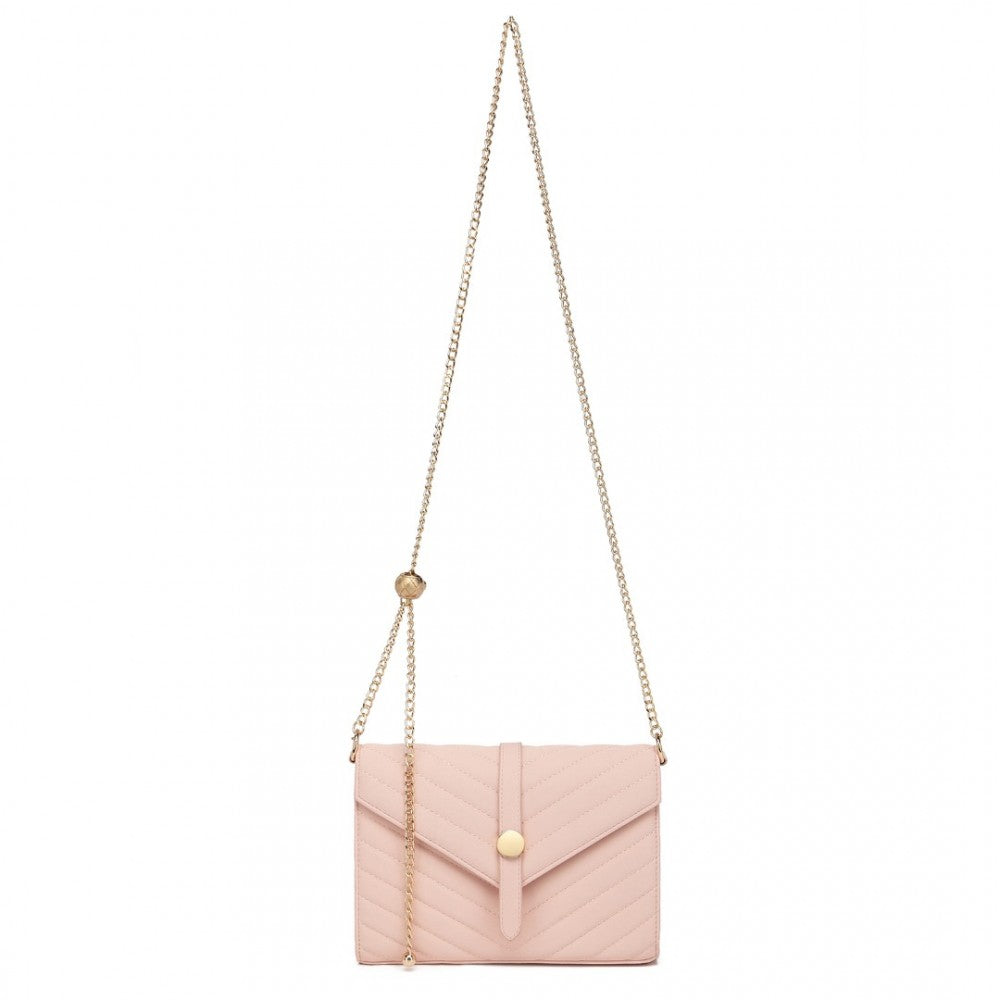 Miss Lulu V-Stitched Flap Leather Chain Bag - Pink